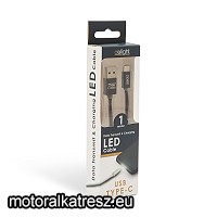   Adatkábel és töltőkábel Type-C LED világítással fekete 1m 2A