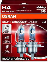   Osram Night Breaker Laser H4 halogén fényszóróizzó, 12V, 60/55W, 3900K, P43t foglalat, +150, 2db