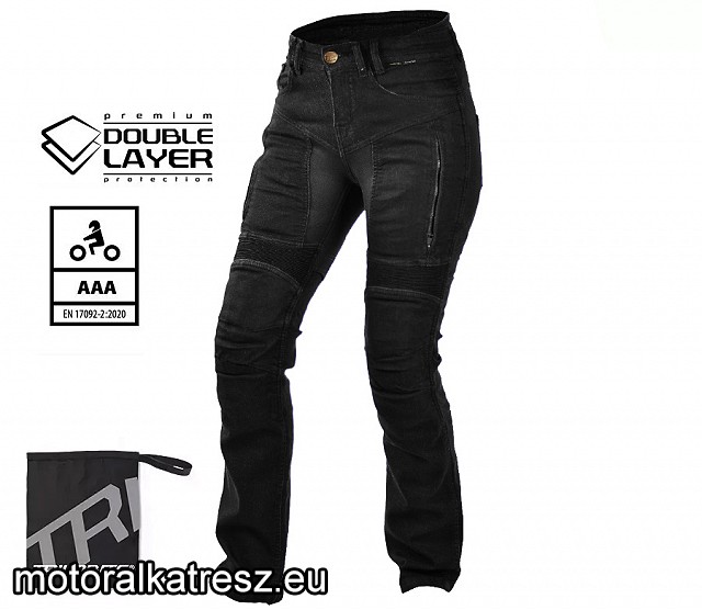 Trilobite Parado Doublelayer női fekete színű motoros farmernadrág, slim fit, AAA, 26