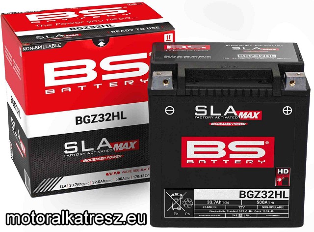 BS SLA MAX BGZ32HL gyárilag zárt akkumulátor (360°-ban forgatható, emelt indítóáramú)